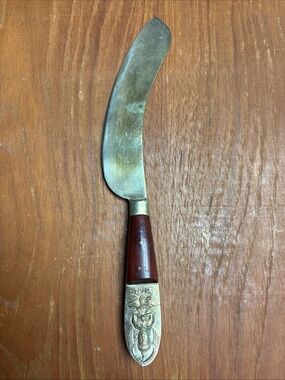 Vintage Siam Thailand Knife Curved Cake Silverware Brass Wood Handle Flatware